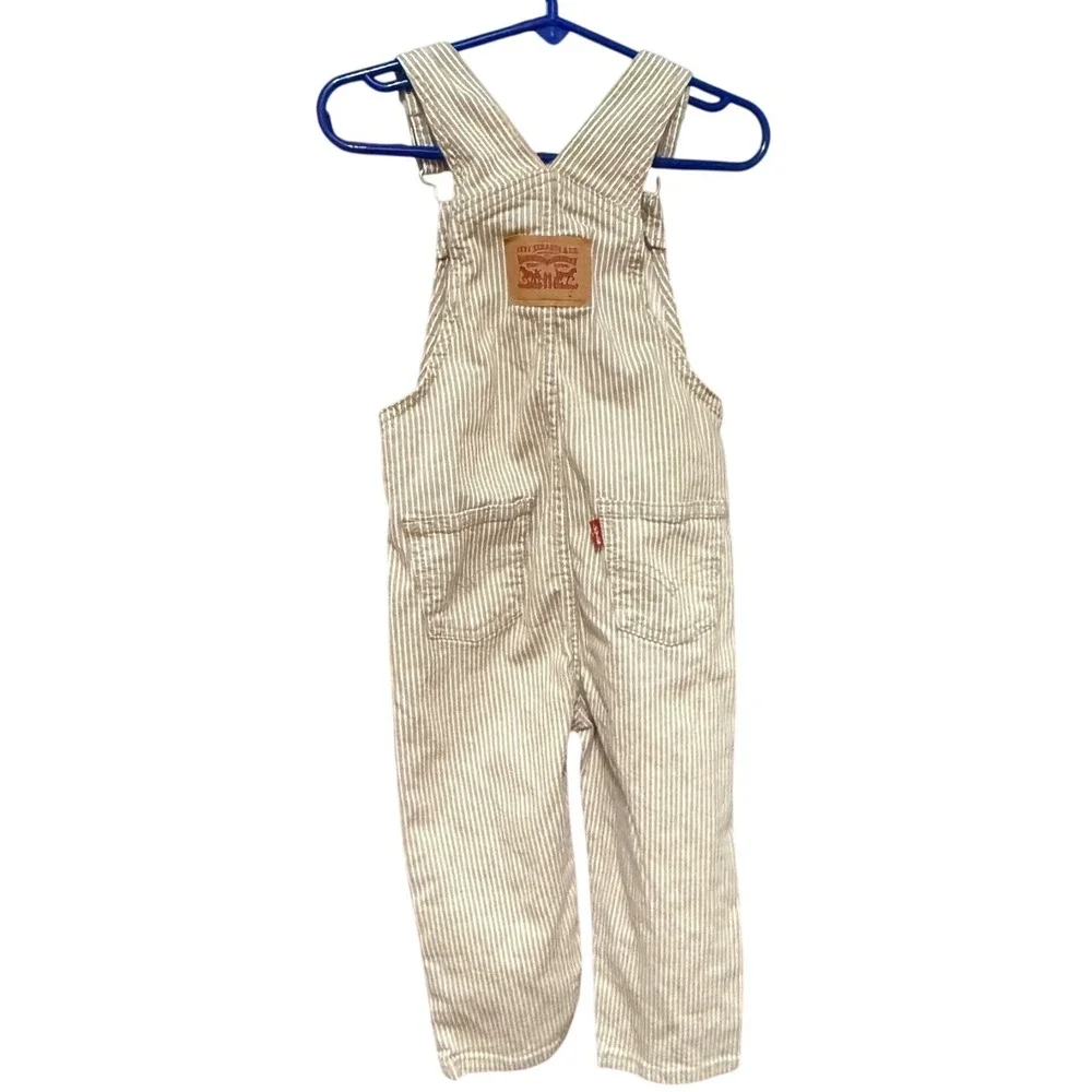 Levi Overalls Hickory Stripe 3T Tan White Excellent Toddler Bibs